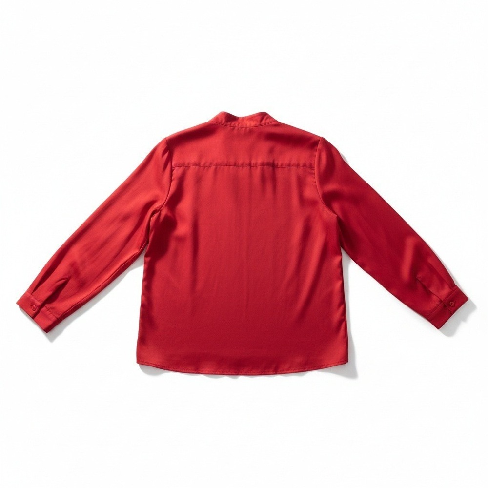 JH Collectibles Red Long Sleeve Mock Neck Back Button Pleated Blouse Top